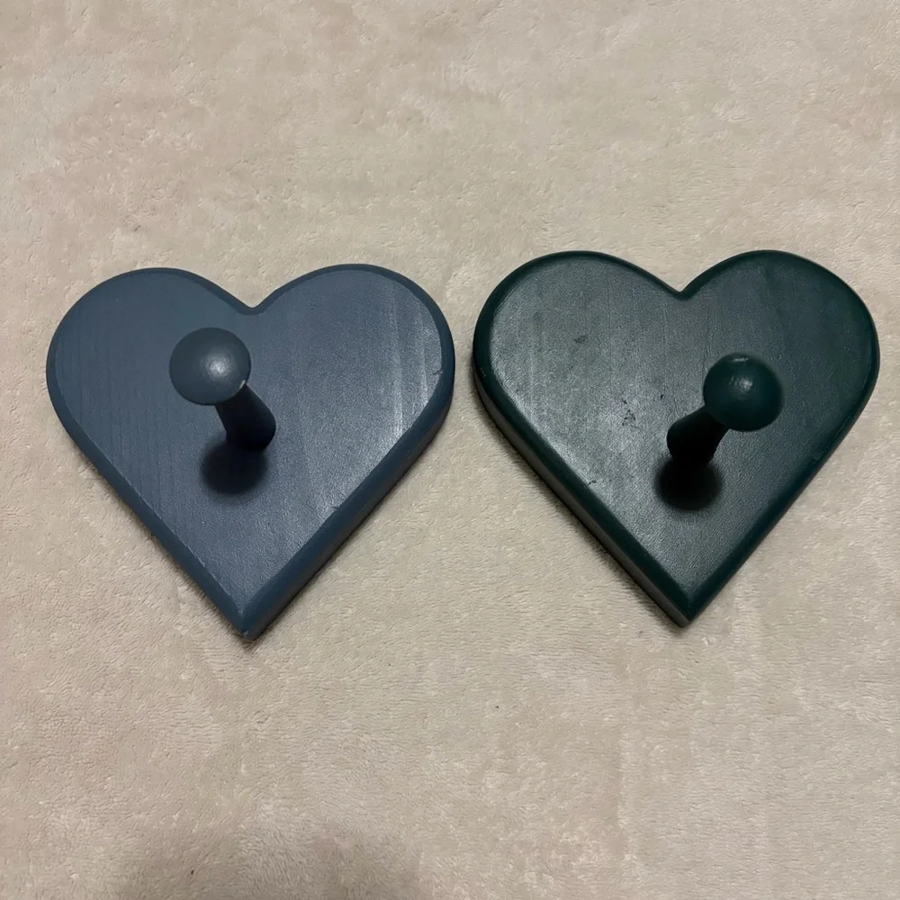 Wooden Blue Green Painted Coat Hook Peg Hearts